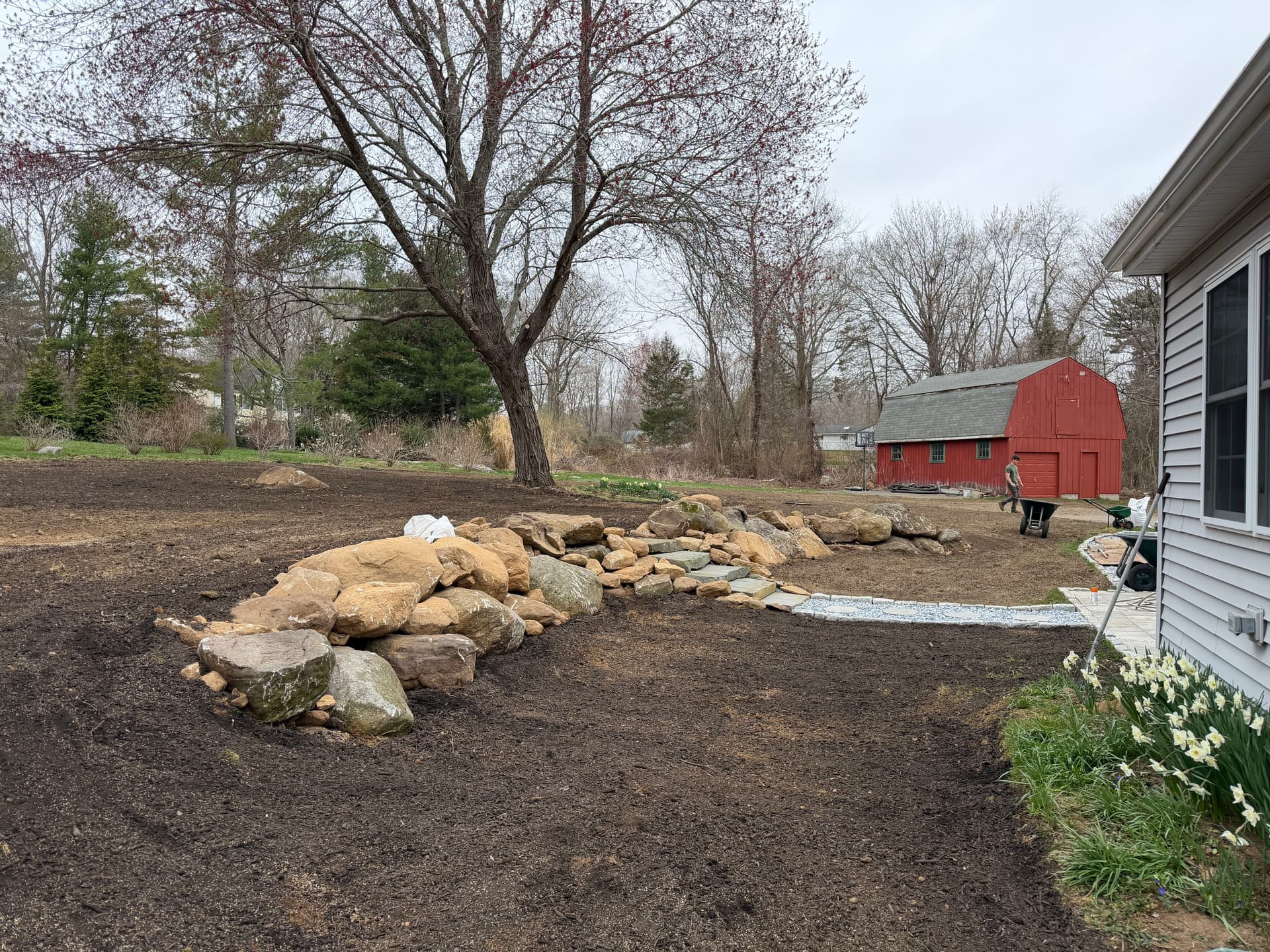 Gallery photos for Boulder Wall, Bluestone Steps and Full Yard Overhaul in Madison CT: Image #3